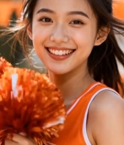  手持花球微笑的啦啦队员3251#竖屏 	 