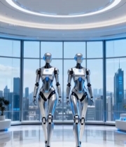  室内双机器人行走科技素材5976#竖屏 	 