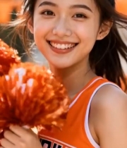  手持花球微笑的啦啦队员3251#竖屏 	 