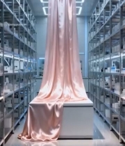  实验室人员观察粉色绸缎5873#竖屏 	 