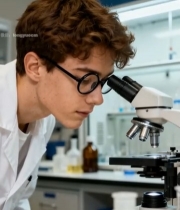  实验室人员使用显微镜观察778#竖屏 	 