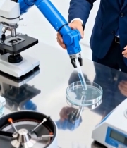  实验室人员操作机械臂做实验43#竖屏 	 