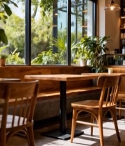  室内餐厅木质桌椅绿植景观5555#竖屏 	 