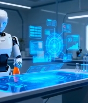  实验室中机器人操作实验素材5073#竖屏 	 