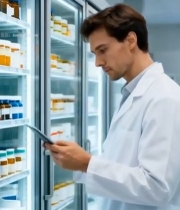  实验室医生查看平板电脑649#竖屏 	 