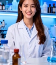  实验室女科研人员微笑特写3286#竖屏 	 