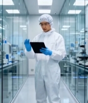  实验室科研人员使用平板电脑2470#竖屏 	 