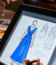  设计师在数位屏上绘制服装草图7649#竖屏 	 