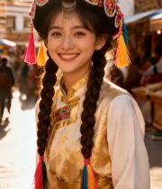  身着藏族服饰女子街头微笑3579#竖屏 	 