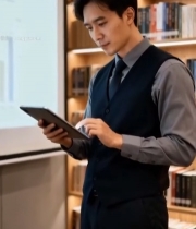 商务人士室内使用平板电脑(1)709#竖屏 	 