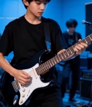  少年室内弹奏电吉他6968#竖屏 	 