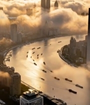  上海陆家嘴云海中的城市风光2866#竖屏 	 