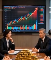  商务人士讨论金融图表与金条1395#竖屏 	 