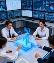  商务人士讨论科技数据场景4394#竖屏 	 