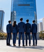  商务人士站立高楼前5092#竖屏 	 