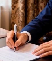  商务人士办公桌前签字775#竖屏 	 