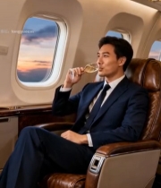  商务人士飞机内举杯香槟3555#竖屏 	 