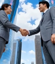  商务人士户外高楼前握手5805#竖屏 	 