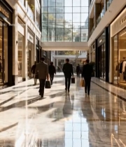  商场内行人手持购物袋行走1689#竖屏 	 