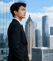  商务男士于高楼间眺望场景6086#竖屏 	 