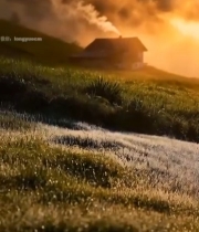  山间小屋日出自然风光945#竖屏 	 