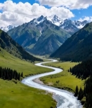  山间蜿蜒河流自然风光(1)7678#竖屏 	 