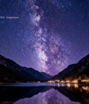  山间湖泊夜空银河美景7096#竖屏 	 
