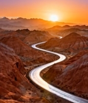  山间公路日落自然风光4001#竖屏 	 