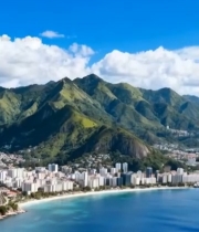  山海间城市与海岸全景5968#竖屏 	 