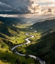  山谷河流自然风光全景(1)7533#竖屏 	 