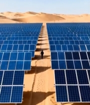  沙漠中太阳能板与人景观6886#竖屏 	 