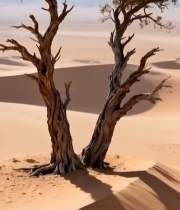  沙漠中两棵枯树的景象5735#竖屏 	 