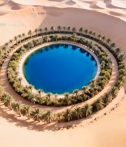  沙漠中圆形绿洲景观4284#竖屏 	 