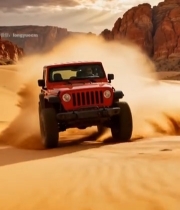  沙漠中红色越野车行驶画面141#竖屏 	 