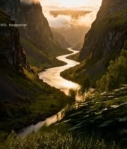  山谷河流日出自然风光2321#竖屏 	 