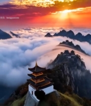  山峰云海日出景观5829#竖屏 	 