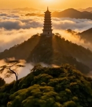  山顶古塔云海日出景观(1)5548#竖屏 	 