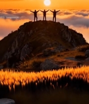  山顶人物迎接日出全景2280#竖屏 	 