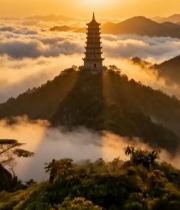  山顶古塔云海日出景观(1)5548#竖屏 	 