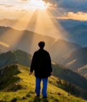  山顶人物张开双臂拥抱自然1037#竖屏 	 