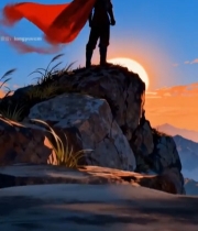  山顶披风人物日落景象2412#竖屏 	 