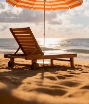  沙滩上的遮阳伞与躺椅2268#竖屏 	 