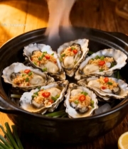  砂锅蒜蓉生蚝美食素材1421#竖屏 	 