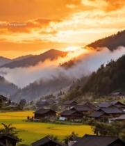  山村日出自然风光(1)2408#竖屏 	 