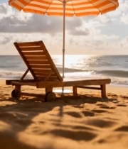  沙滩上的遮阳伞与躺椅2268#竖屏 	 