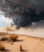  沙漠中红色皮卡车行驶画面6961#竖屏 	 