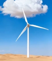  沙漠中的风力发电机与白云1693#竖屏 	 