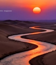  沙漠河流日落风光6194#竖屏 	 