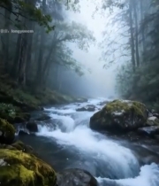  森林中溪流与阳光风景3470#竖屏 	 