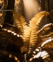  森林中阳光照射蕨类植物景象2995#竖屏 	 